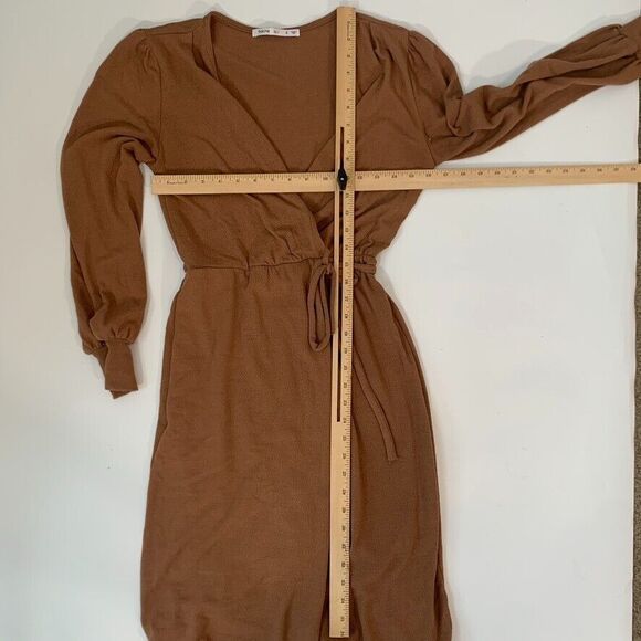 Fraiche by J Crossover Tie Front Midi Long Sleeve Dress Brown Size Small - Picture 7 of 7
